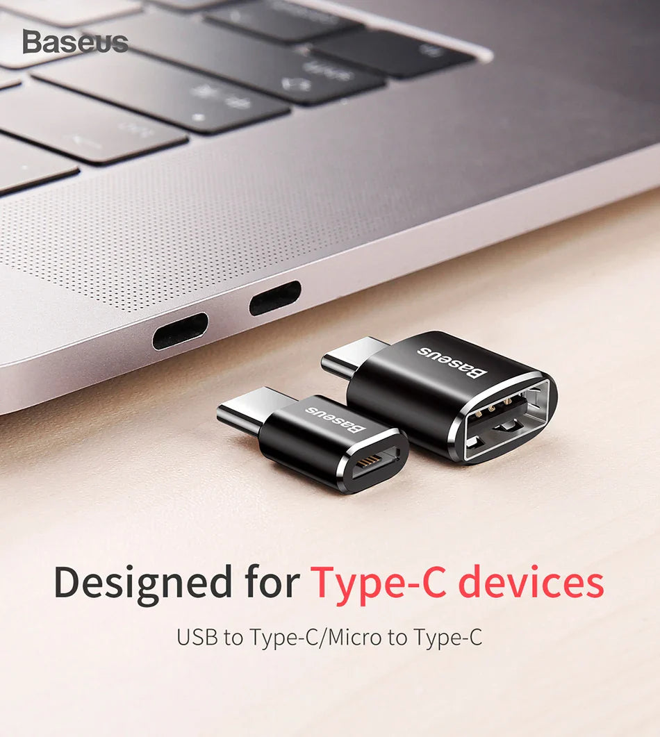 Baseus USB to Type-C OTG Adapter – USB-C Male to Micro USB Female Converter for MacBook, Samsung S20, USBC OTG Connector