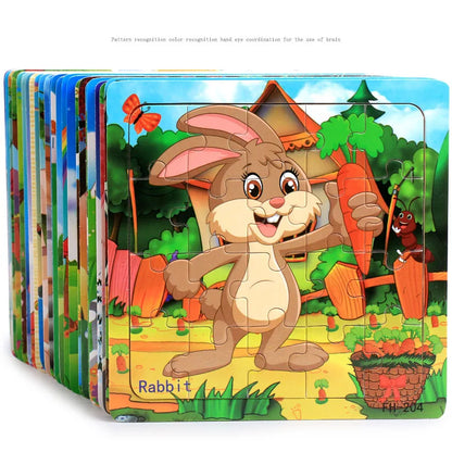 20-Piece Wooden Puzzle Set — Cartoon Animals, Cars, Letters & Numbers Educational Jigsaw Toys for Kids