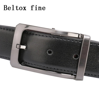 Men’s Genuine Leather Reversible Belt – 2-in-1 Rotated Buckle for Big & Tall Sizes