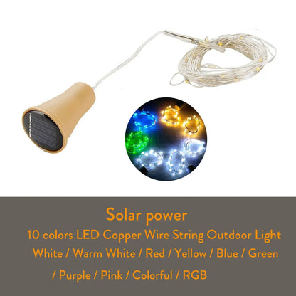 Solar Powered Wine Bottle Lights – 10LED/20LED Cork Shape Fairy Lights, Copper Wire Garland for Christmas & Home Room Decor
