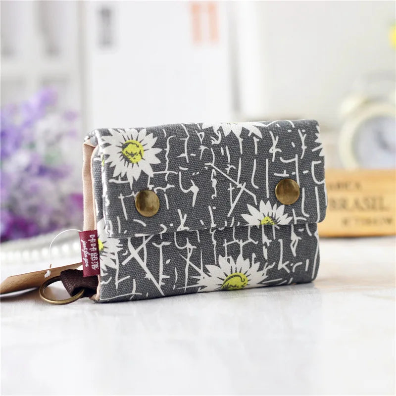 Women’s Canvas Cartoon Card Wallet – Foldable Key Organizer & Coin Purse, Small Pouch Money Bag for Girls 2024