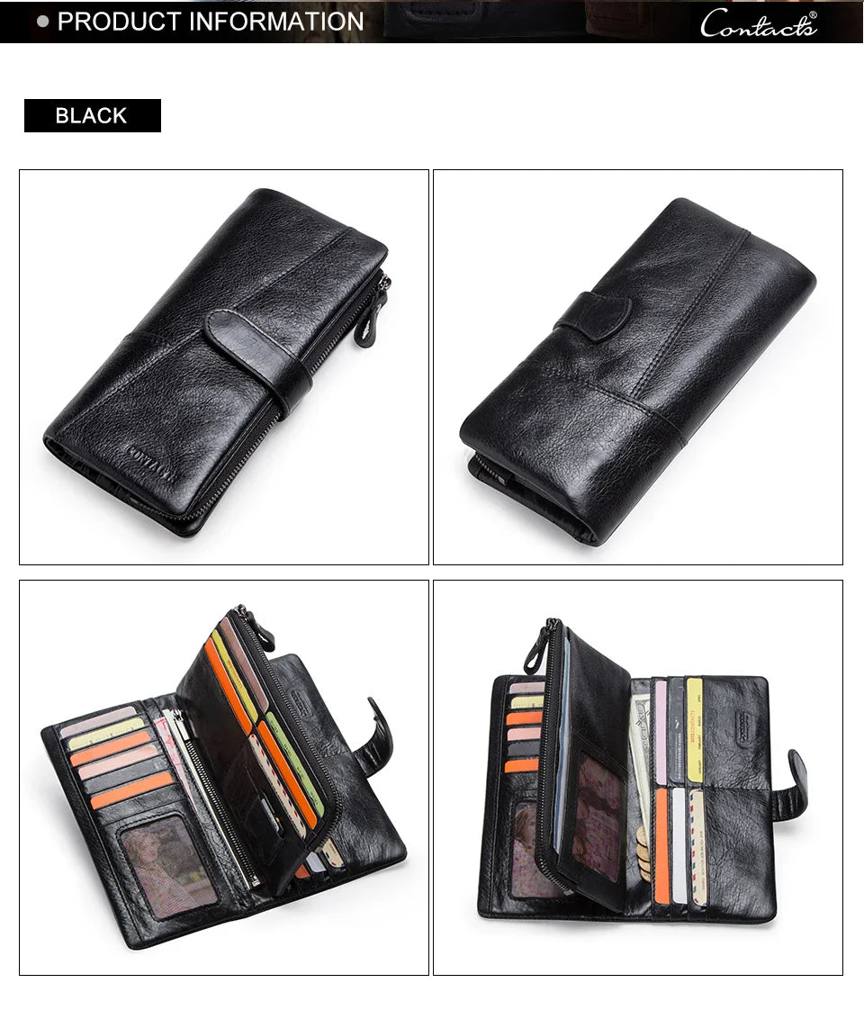 CONTACT'S Genuine Leather Men’s Long Wallet – Phone Bag with Zipper Coin Pocket, Clutch Purse & Small Wallet
