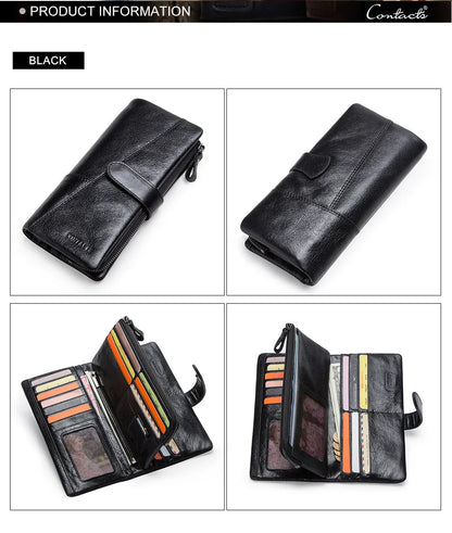 CONTACT'S Genuine Leather Men’s Long Wallet – Phone Bag with Zipper Coin Pocket, Clutch Purse & Small Wallet