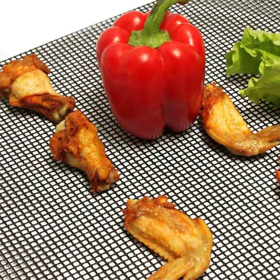 3-Pack Non-Stick Perforated BBQ Grill Mesh Mats — Reusable Heat-Resistant Oven & Baking Sheets for Outdoor Grilling