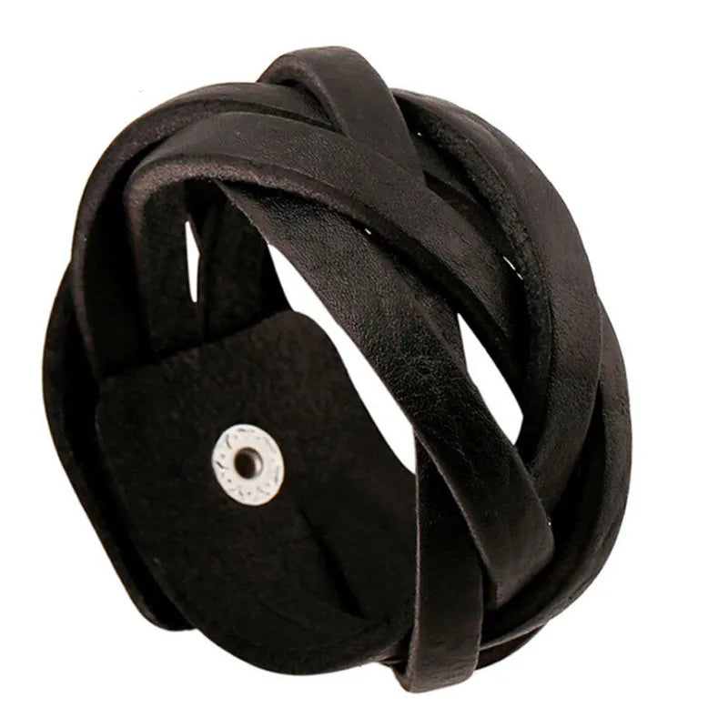 Modyle Vintage Punk Retro Multilayer Leather Bracelet – Handmade Braided Rope Wrap Bangle for Men