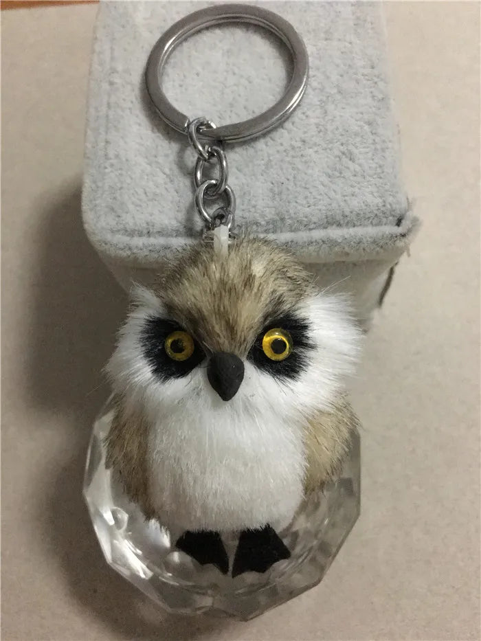 Cute Tiny Plush Faux Rabbit Fur Owl Keychain – Mini Animal Bag & Car Trinket Jewelry Gift for Women & Girls