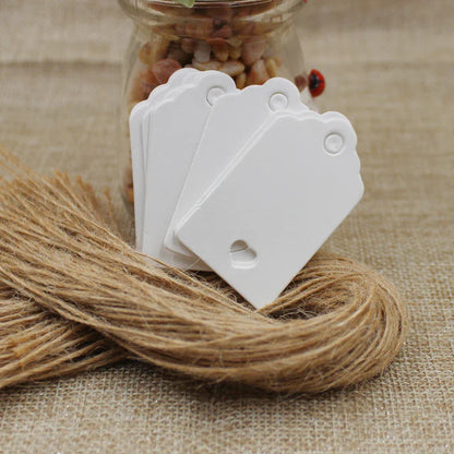 100pcs Black & Kraft Paper Gift Tags – 5×3cm Rectangular Heart Hollow Labels with 100 Hemp Strings for Hand Drawn or DIY Gift Tags