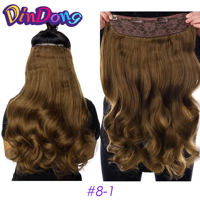 DinDong 32" Clip-In Hair Extensions — 210G Synthetic Wavy, Heat Resistant, 613# Blonde & 19 Colors