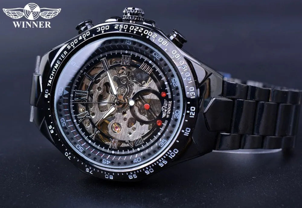 Winner Men's Luxury Mechanical Watch – Sport Design Bezel, Automatic Skeleton Dial, Fashion Montre Homme