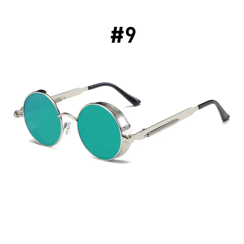 VIVIBEE Vintage Steampunk Red Sunglasses — 2025 Round Punk Alloy Metal Retro Goggles for Men & Women, Gothic Style Shades