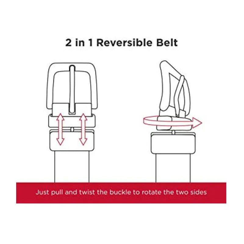 Men’s Genuine Leather Reversible Belt – 2-in-1 Rotated Buckle for Big & Tall Sizes