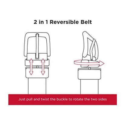Men’s Genuine Leather Reversible Belt – 2-in-1 Rotated Buckle for Big & Tall Sizes
