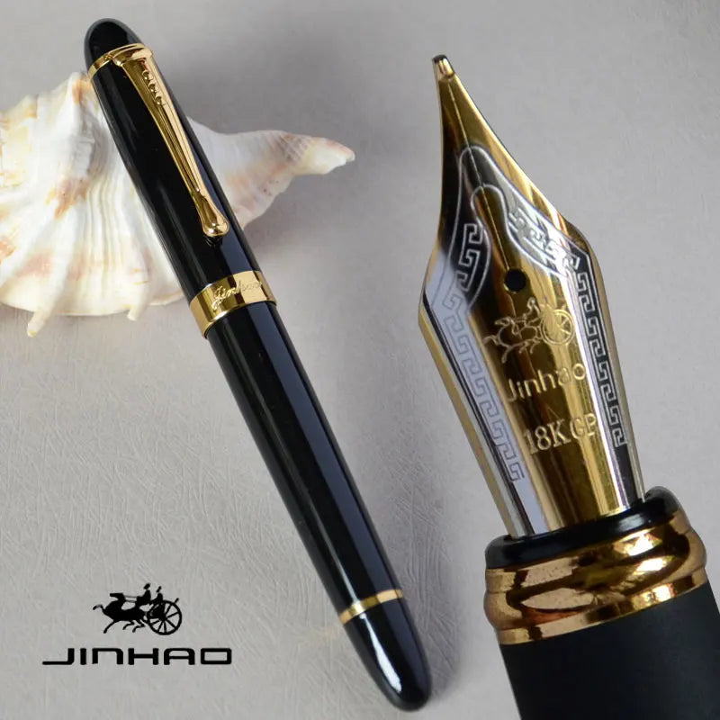 Iraurita Jinhao X450 Fountain Pen – 0.7mm Broad Nib, Dark Green & Gold, Full Metal, 21 Color Options with Ink
