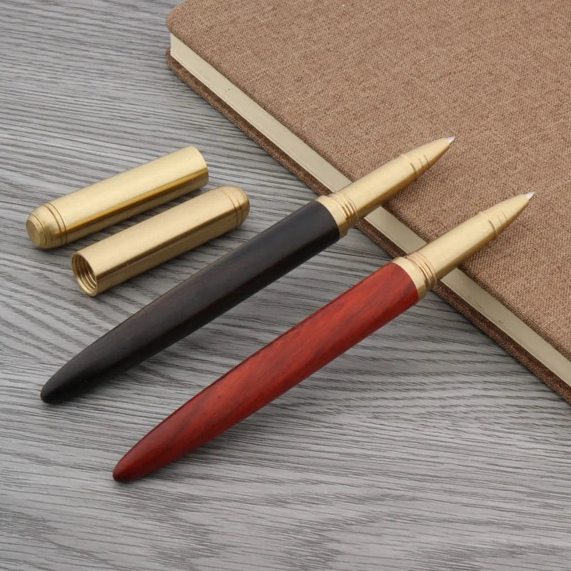 Luxury Copper & Ebony Wood Rollerball Pen – Brass Red Gold Ballpoint Writing Pen for Office & School