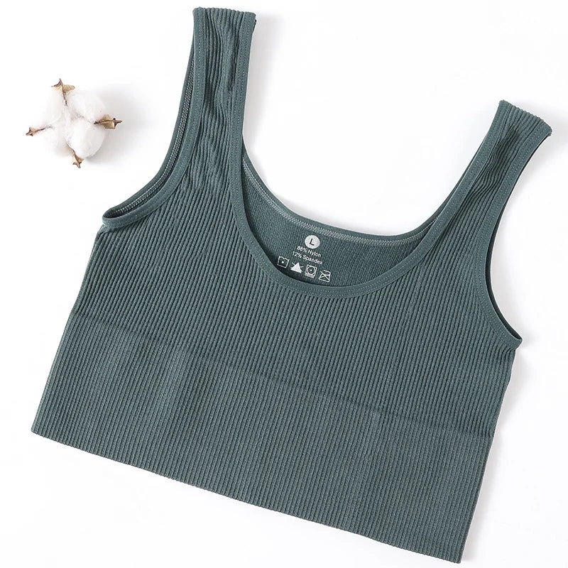 Women’s Seamless Ribbed Tank Top - High-Elastic Sleeveless Crop Camisole, O-Neck Everyday Sportswear M-XL