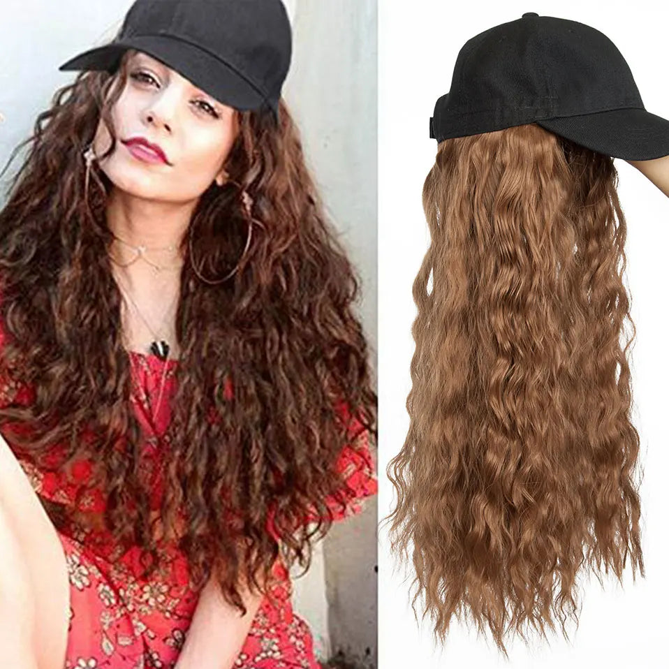 Snoilite Synthetic Long Wavy Baseball Cap with Hair Extension: Integrate Cap Hat for Women & Girls | Daily Hairstyle Wig