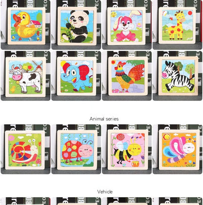 11cm Kids Wooden Jigsaw Puzzle – Cartoon Animal & Vehicle Montessori Educational Toys