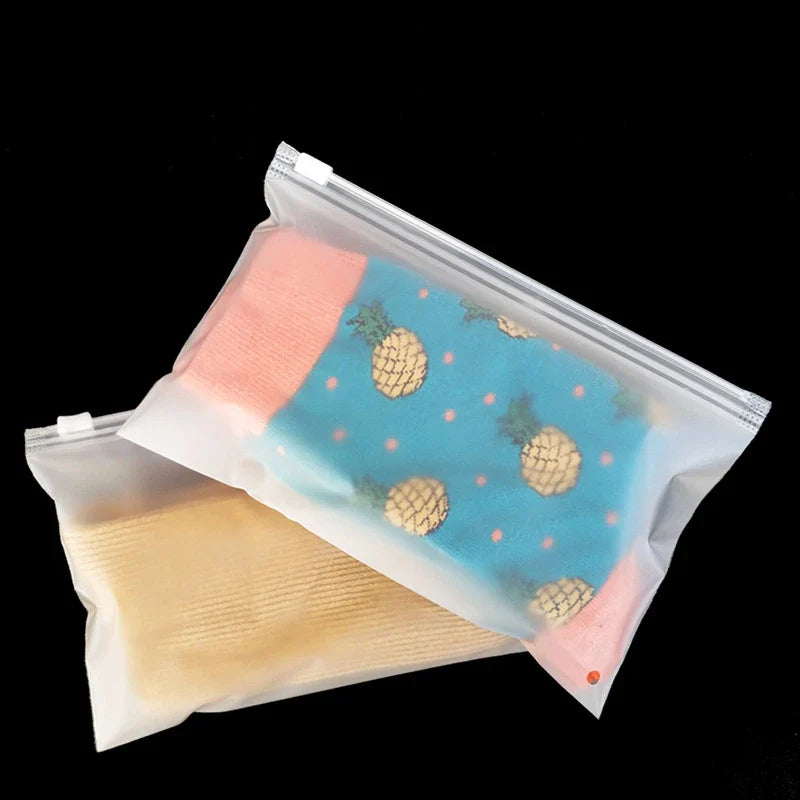 10PCS 16-Wire Frosted Zipper Bags – Underwear, Panties & Socks Packaging with Air Hole, Resealable Cosmetic Storage