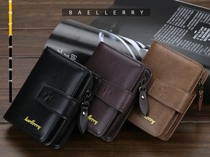 New Business Men’s Wallet — High-Quality PU Leather Zipper Card & Coin Holder, Vintage Male Purse
