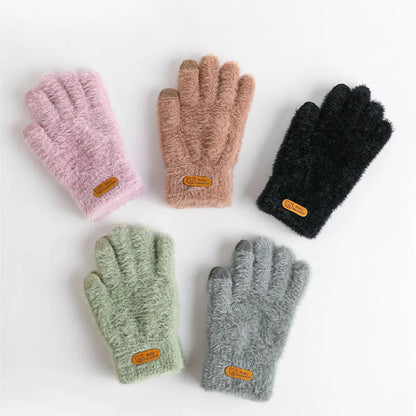 Women's Knitted Cashmere Wool Gloves - Thick, Warm, Touch Screen Compatible Mittens for Mobile Devices