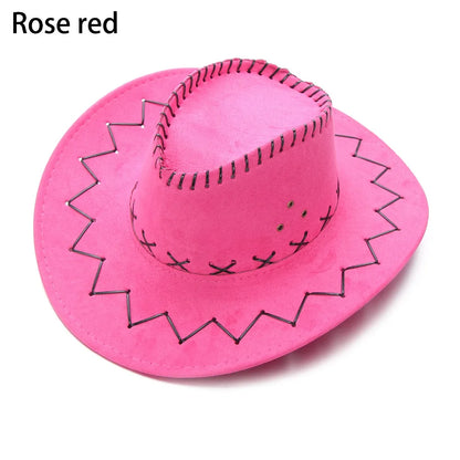 Western Cowboy Hat – Faux Leather Fedora for Men, Women & Kids, Wide Brim Beach & Travel Cap in Black, White & Pink
