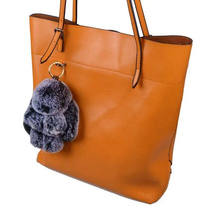 LFPU Genuine Rex Rabbit Fur Bunny Pendant Keychain – Fluffy Bag & Car Charm Jewelry for Women