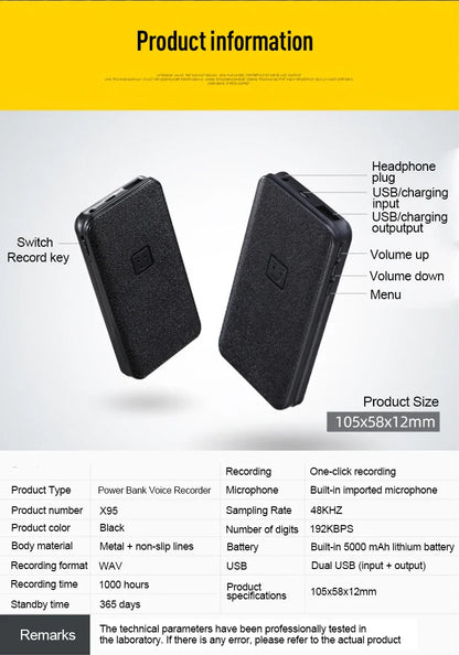 8-64GB Digital Voice Recorder – Hidden Sound-Activated Espia Dictaphone with Magnet, Long-Distance Recording, MP3 & U-Disk