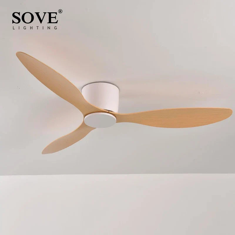 SOVE Modern Black & White Low Floor Ceiling Fan – 30W DC Motor with Remote Control, No Light, 220V