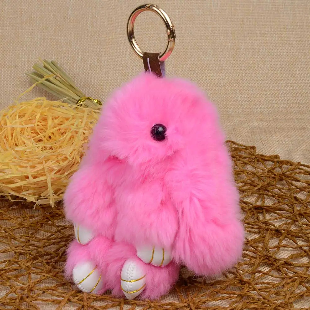 LFPU Genuine Rex Rabbit Fur Bunny Pendant Keychain – Fluffy Bag & Car Charm Jewelry for Women