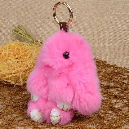 Genuine Rex Rabbit Fur Keychain - Fluffy Bunny Bag Charm and Car Pendant for Women