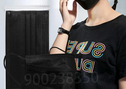 10-500PCS Adult Disposable Masks – Individual Black 3-Layer Anti-Dust Face Masks