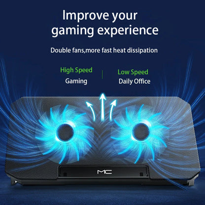 Large Gaming Laptop Cooler for 12-16 Inch Notebooks - Dual USB Cooling Pads, Adjustable Wind Speed, Silent Laptop Stand