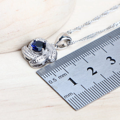 Blue Zirconia Women's Jewelry Set - 925 Sterling Silver Wedding Bridal Costume Jewellery with Earrings, Rings, Bracelets, Pendant, and Necklace