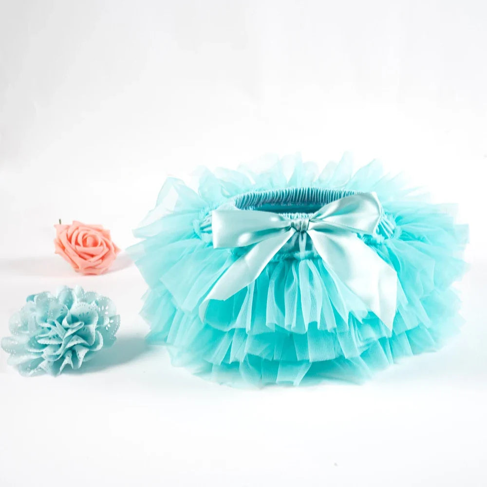 Baby Girl Tutu Bloomers Set - Newborn Tulle Lace Diaper Cover with Flower Headband Outfit