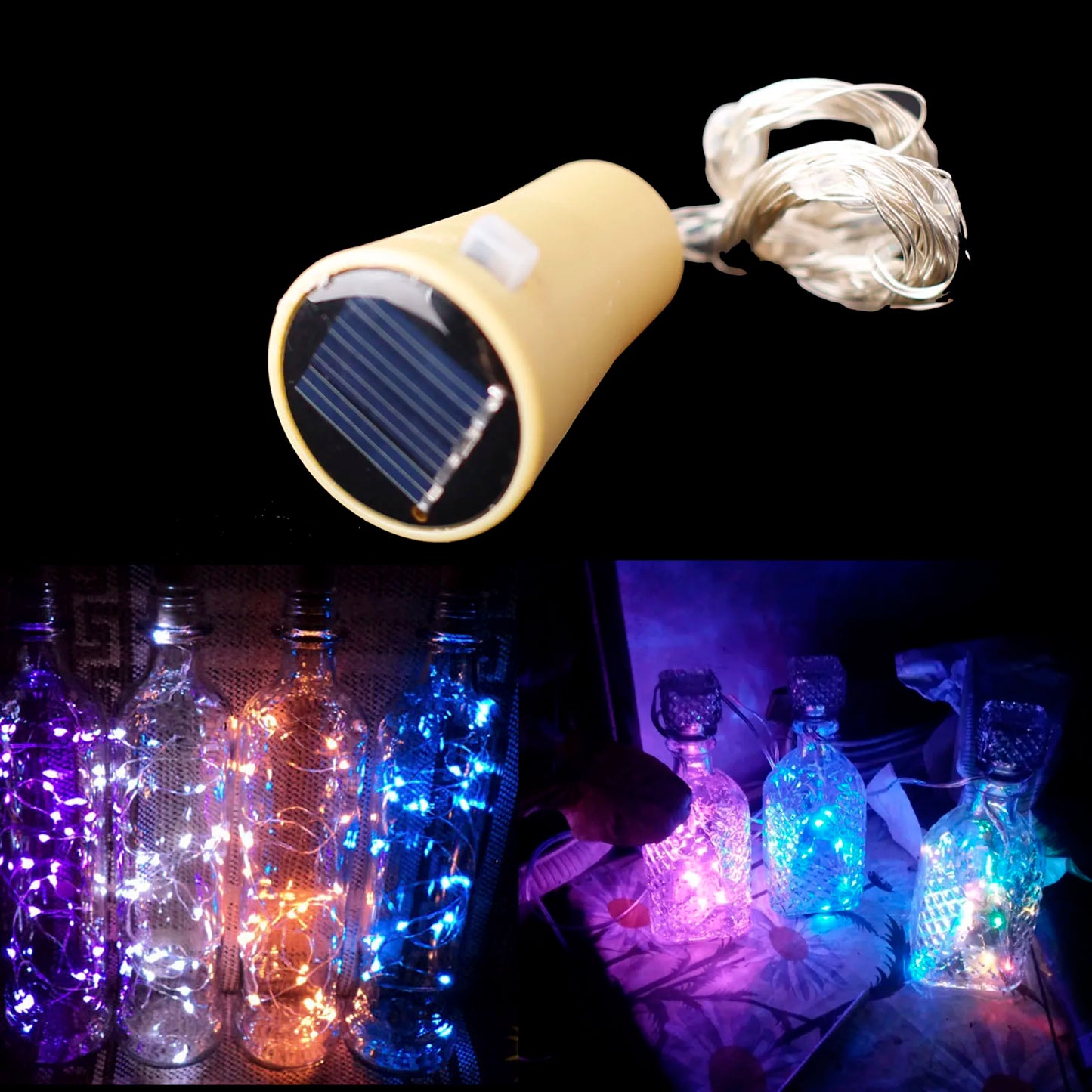 Solar Wine Bottle Lights – 10LED/15LED/20LED Cork Shape Fairy Lights, Copper Wire Garland for Christmas & Home Room Decoration