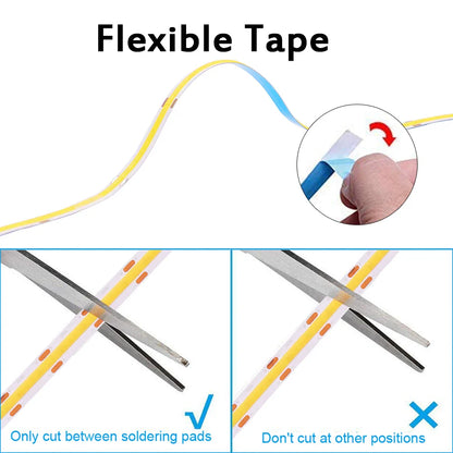 DC 5V USB LED COB Strip Light – High Density 320LED Flexible Tape Lighting in Warm White, Natural White, Red, Blue & Green for Home Decor