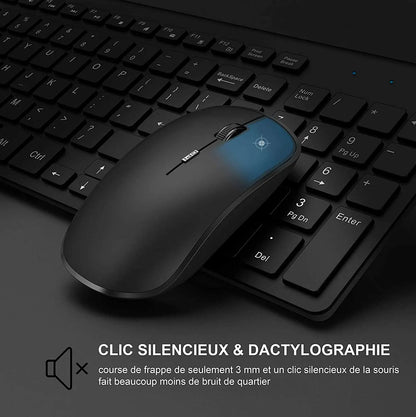 France Layout Wireless Keyboard and Mouse Combo – Full-Size Slim AZERTY Numeric Keypad, Rechargeable Built-In Battery Set