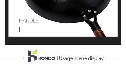 Konco 32cm Cast Iron Wok – Non-Coated Chinese Cookware Pan for Gas & Induction Kitchen Use