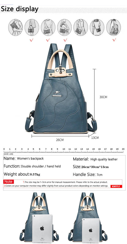 Women's Leather Zipper Backpack - Chest Bag Travel Pack, Ladies' School Bagpack for Teenage Girls, Sac A Dos