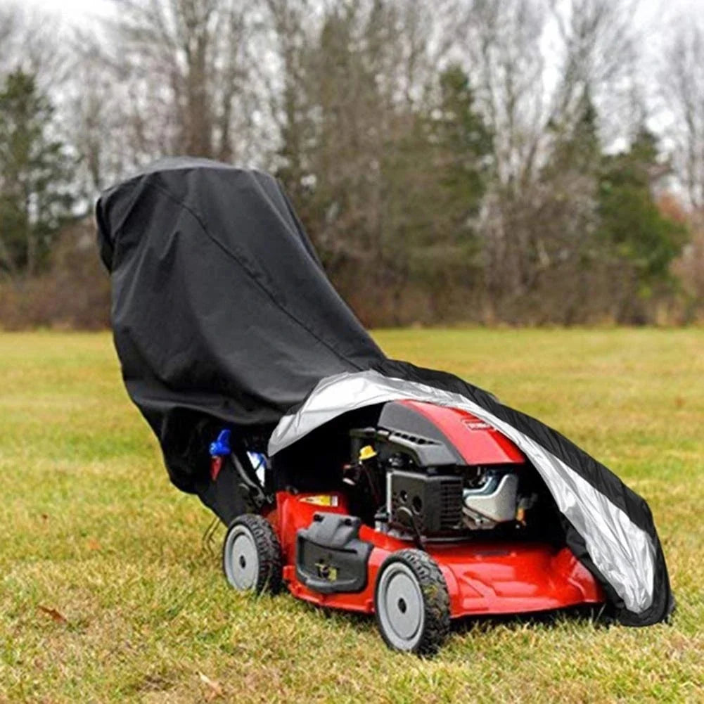 210D Outdoor Lawn Mower Cover - Waterproof UV-Resistant Oxford Cloth with Drawstring, Universal Black Protective Cover