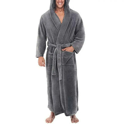 Men’s Winter Fleece Bathrobe – Soft Long Robe with Pockets, Warm Home Gown & Sleepwear