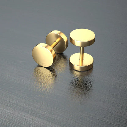 Stainless Steel Stud Earrings & Ear Plugs — Faux Punk Barbell Tunnels, Fake Piercing Gauges for Men & Women Body Jewelry