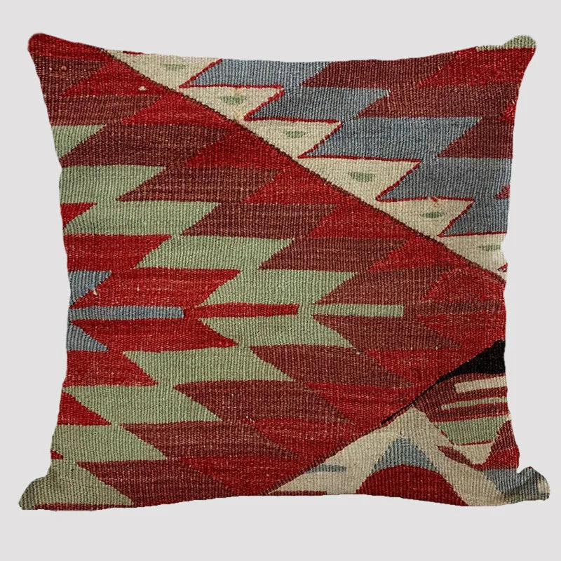 Bohemian Linen Cushion Cover – Multicolor Ethnic Geometric Pattern Decorative Pillow for Living Room Sofa