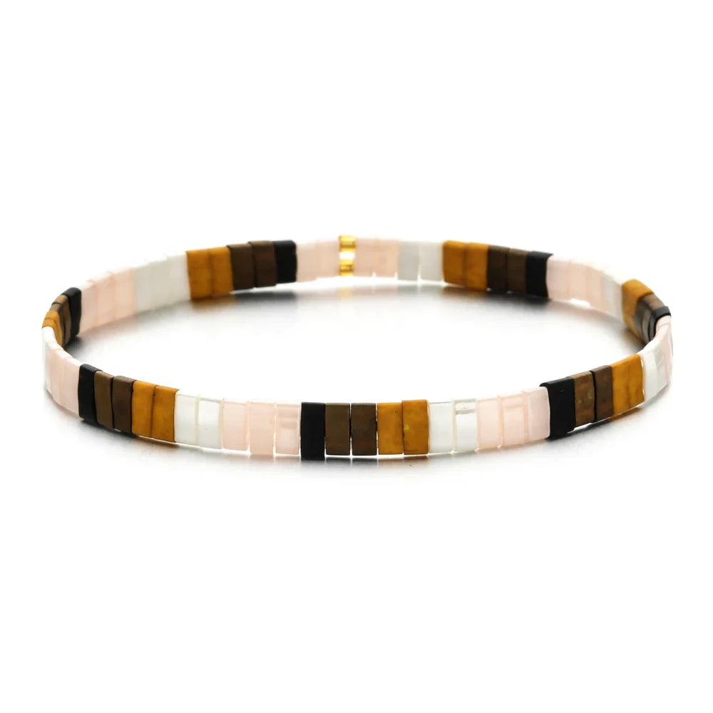 ZMZY Stone Tila Beads Elastic Bracelet for Women – 2025 Fashion Colorful Rainbow Miyuki Tile Bead Jewelry Gift Bracelet