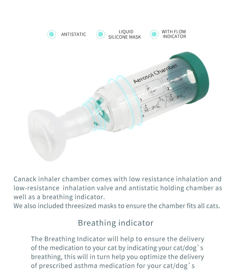 Pet Aerosol Chamber Inhaler — Silicone Mask Spacer for Cats and Dogs