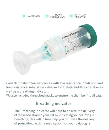 Pet Aerosol Chamber Inhaler — Silicone Mask Spacer for Cats and Dogs