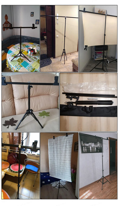 T-Shaped Adjustable Tripod Stand – Photography Backdrop Support System for Non-Woven & Muslin Backgrounds