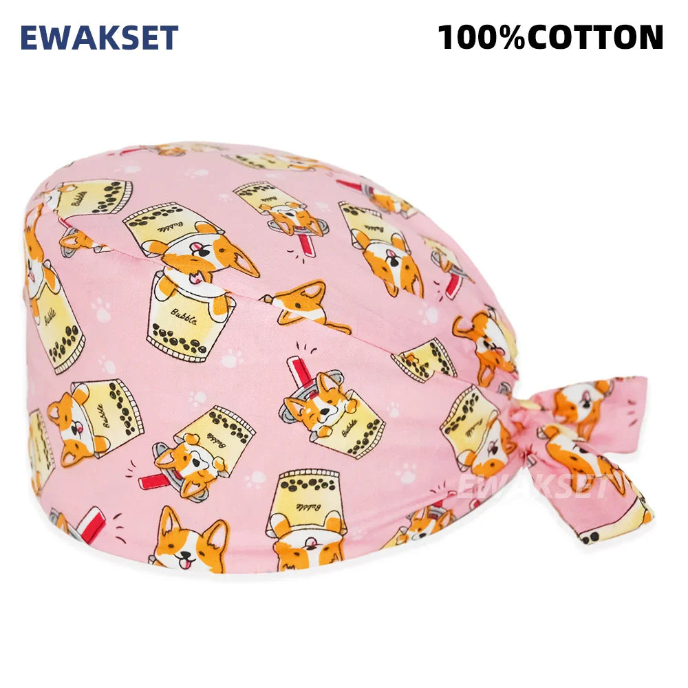 Unisex Soft Scrub Cap – Cartoon Print Surgical Hat for Men and Women, Operating Room Nursing Accessories