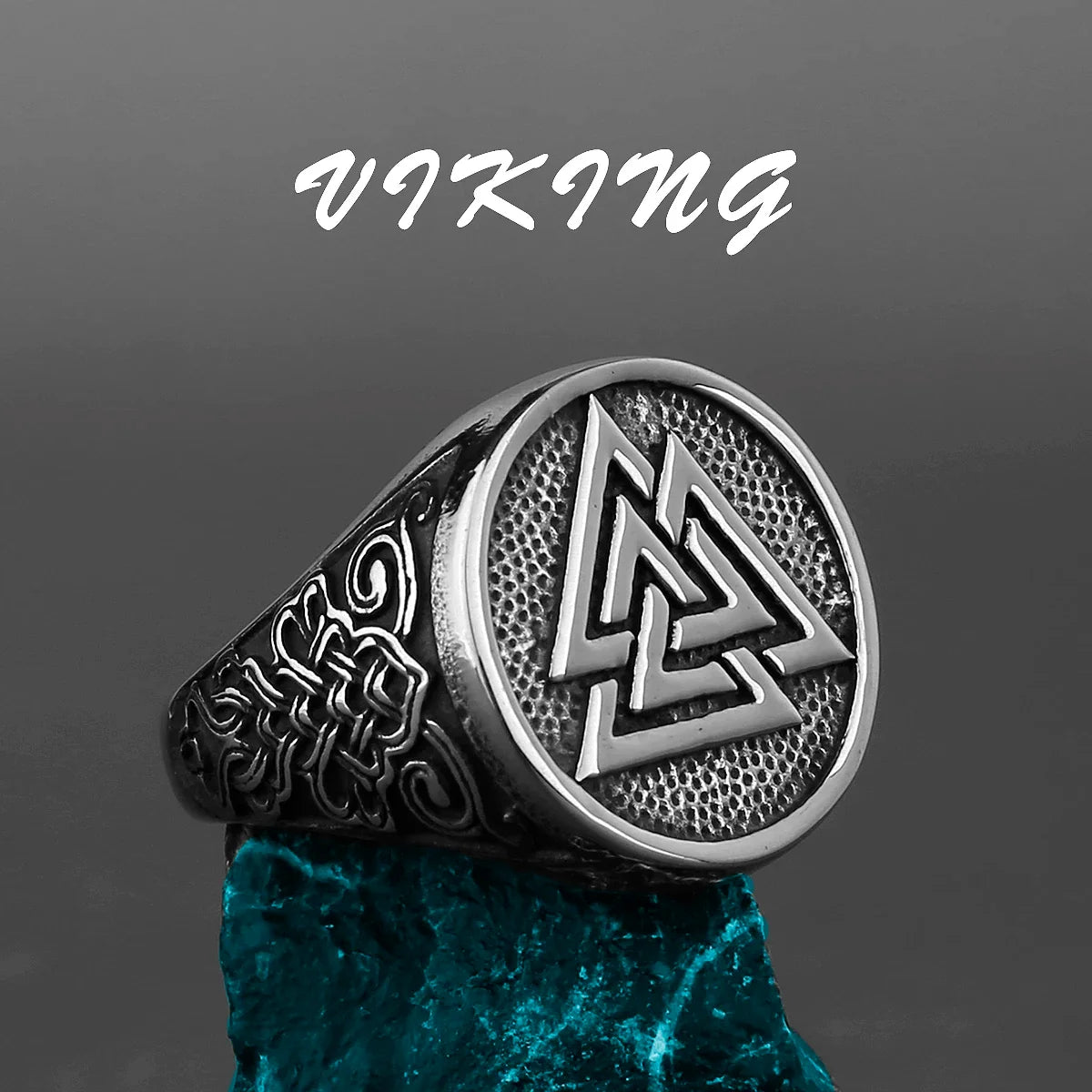 Nordic Viking Stainless Steel Ring - Compass Tree of Life Rune Wolf Amulet Jewelry for Men & Women
