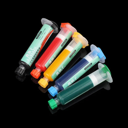 LUXIANZI 10ml UV Curing Solder Mask Ink – 5 Colors Green PCB BGA Circuit Board Insulating Protection Soldering Flux Paste